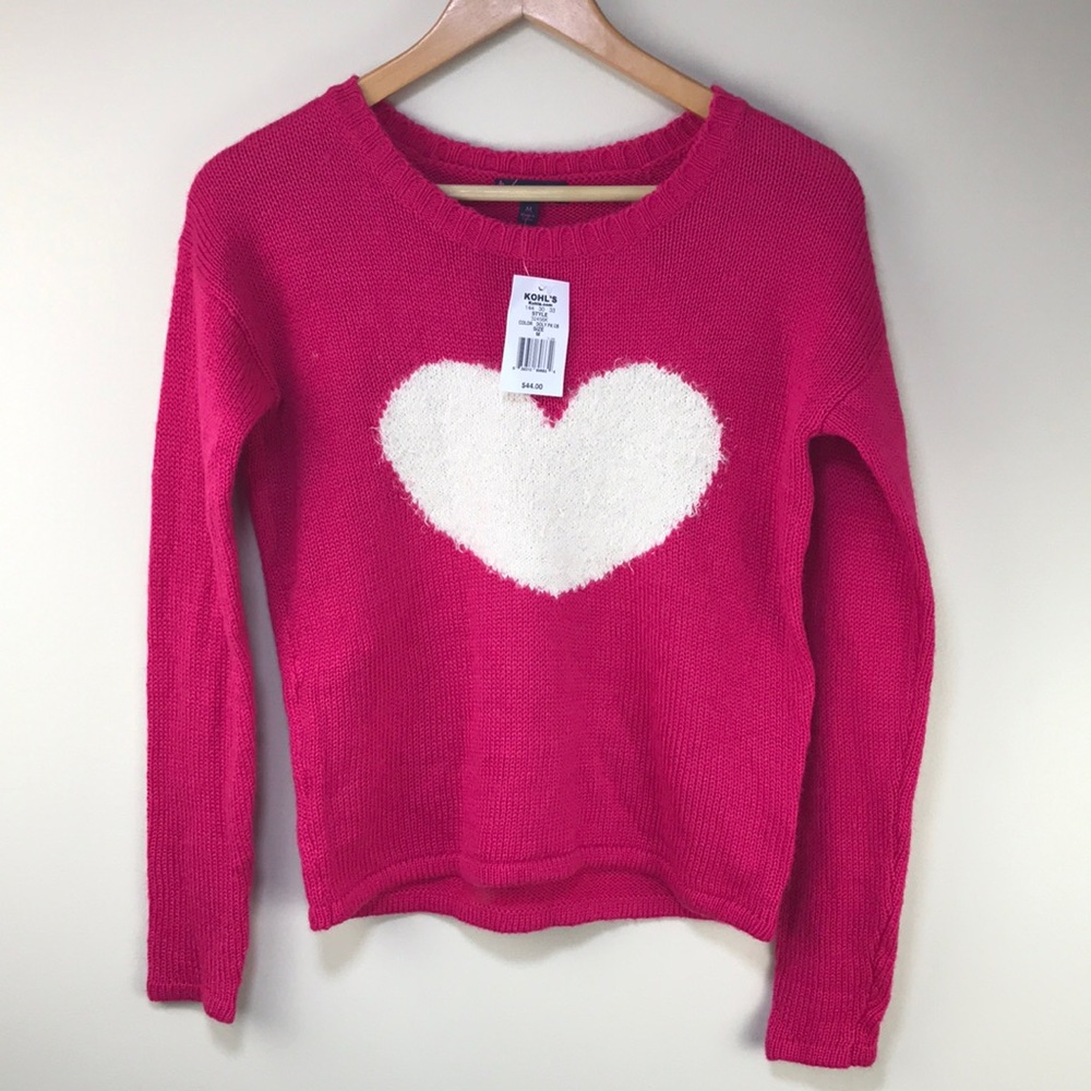 COPY - 3/$14 NWT Sweater long sleeve pink w/ white heart Valentine medium t/o s…